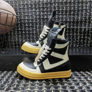 Scarpe da uomo stivaletti alti con Zip in vera pelle Owen Fashion High Street Vintage Luxury Brand Skateboard Hip PopSneakers 1