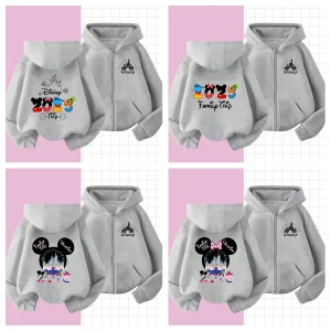 Moda Disneyland Trip Abbigliamento Caricatura con cerniera Felpa con cappuccio Bambini Top Cartoni animati Disney Kawaii 2025 Vestiti per ragazza Ragazzo Disney Bambini 1