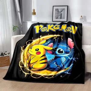 Calda e morbida coperta con stampa Pokémon Stitch, soffice coperta per divano in peluche per bambini e adulti, per divano letto
