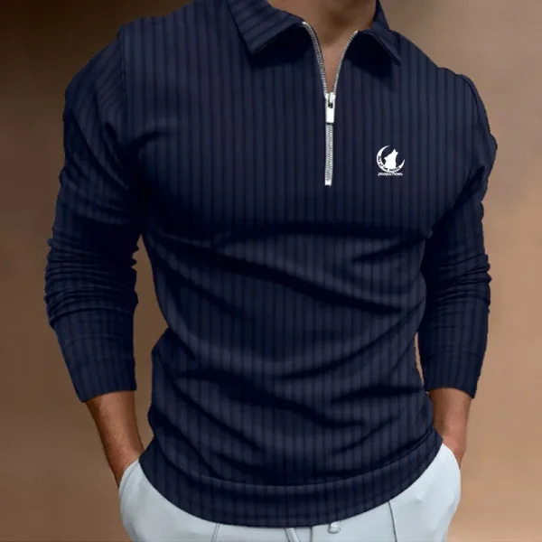 Abbigliamento uomo nuova Polo a righe con cerniera a maniche lunghe. 5