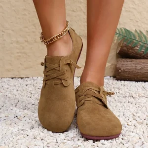 2025 Primavera Flock Lace Up Scarpe basse da donna Nuova punta rotonda Scarpe con fondo morbido Donna Outdoor Casual Appartamenti Donna Zapatos Mujer 1