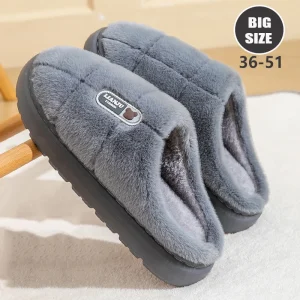 Big Size 50 51 Pantofole Invernali Donna Uomo Suola Spessa Coperta Casa Calde Coppie Scarpe Antiscivolo Piattaforma Piatta Pantofola di Cotone da Donna 1