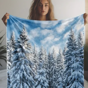Coperta da tiro in flanella con stampa della foresta di cedro vintage invernale natalizia rivestita in neve - Confortevole e morbida per tutte le stagioni per divano, letto, di 1