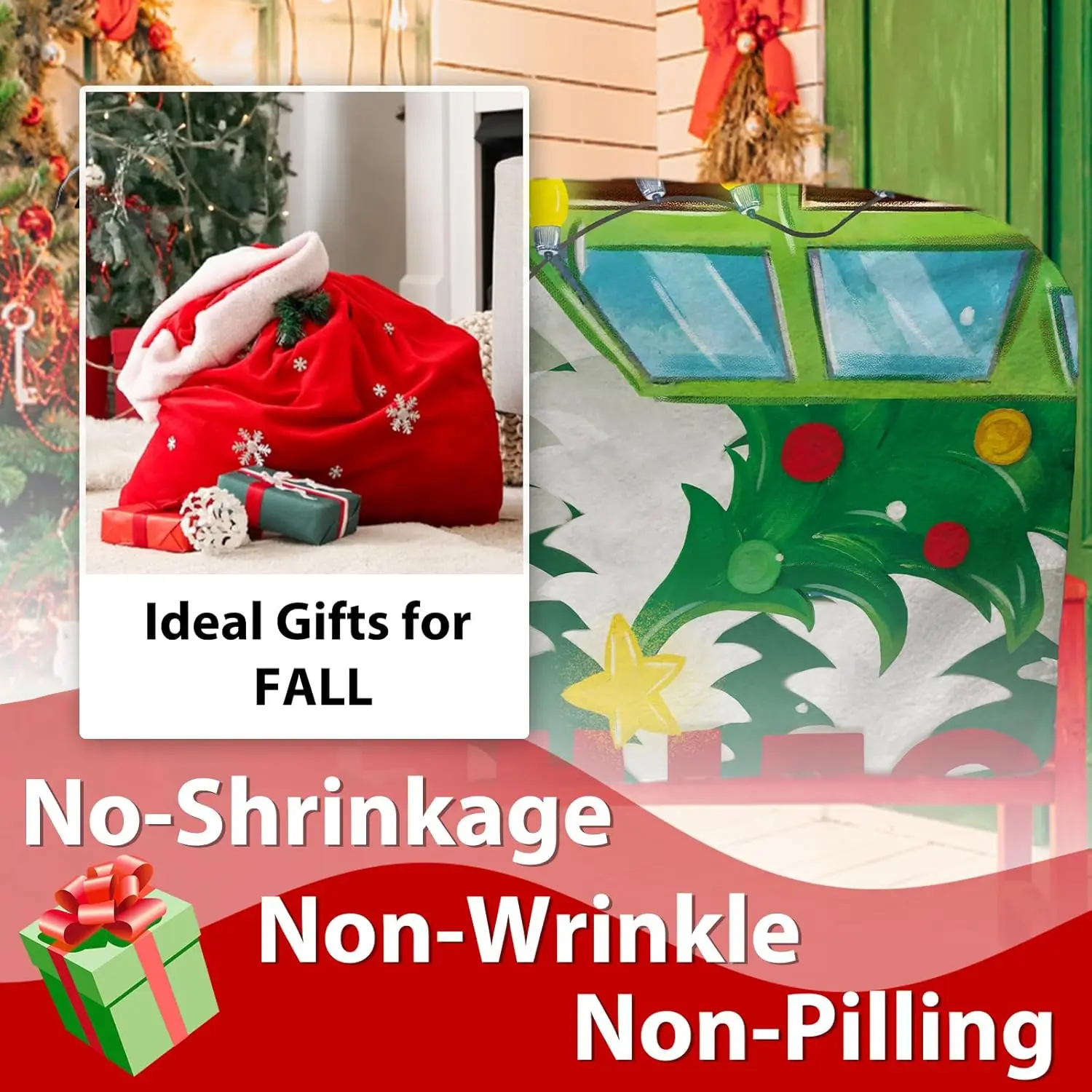 Coperta in flanella di film classici per le vacanze di Natale, coperta per albero di Natale in famiglia, regali per bambini, uomini, donne, auto verde invernale Holi 3