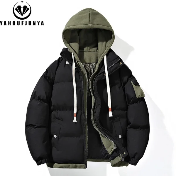 Giacca invernale da uomo invernale da uomo frangivento di marca con cappuccio spessa giacca calda da uomo tinta unita allentata casual stile moda Parka giacca cappotto maschile 5