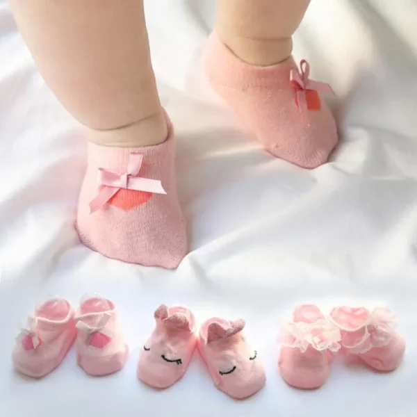 3 paia/lotto Fiore di pizzo Calzini per neonati in cotone antiscivolo Calzini da pavimento per bambini Arco Calzini per bambina Primavera Ragazze Regalo sokken 4