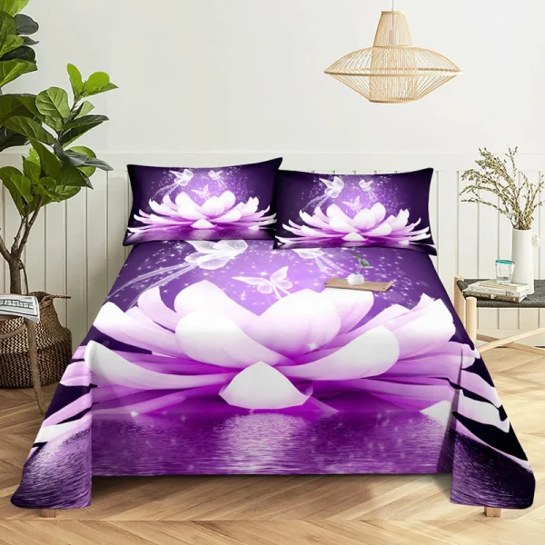 Set biancheria da letto viola Lenzuolo Biancheria da letto Federa Queen King Size Lanvender Butteryfly per camera da letto Morbido Doppio Singolo Doppio 2