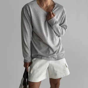 Camicia sottile e traspirante con protezione solare per uomo T-shirt sexy leggermente traslucida lavorata a maglia a maniche lunghe americana leggera matura 1