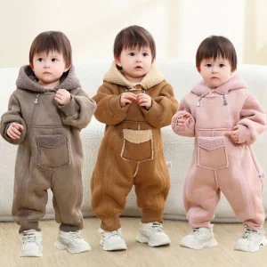 Tutina in pelliccia sintetica per bambini 2025 Nuovo pagliaccetto per bambini autunno inverno più velluto caldo tuta per ragazza ragazzo tuta con cappuccio cappotto per bambini 0-24 mesi 1