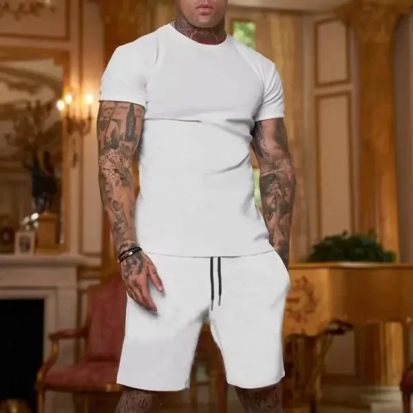 Tuta sportiva estiva all'aria aperta alla moda e casual T-shirt traspirante da uomo pantaloncini tuta casual e alla moda in due pezzi 4
