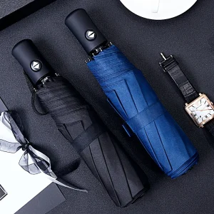 Ombrellone automatico per pioggia e sole Rivestimento nero Ombrellone Anti-UV 3 Pieghevole Resistente al vento Auto di lusso Grande antivento Donna Uomo 8 posti 1