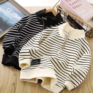 Felpe a righe per ragazzi e ragazze Felpe sportive autunnali per bambini Tuta casual primaverile per adolescenti Abbigliamento senza cappuccio alla moda per bambini 1