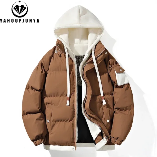 Giacca invernale da uomo invernale da uomo frangivento di marca con cappuccio spessa giacca calda da uomo tinta unita allentata casual stile moda Parka giacca cappotto maschile 3
