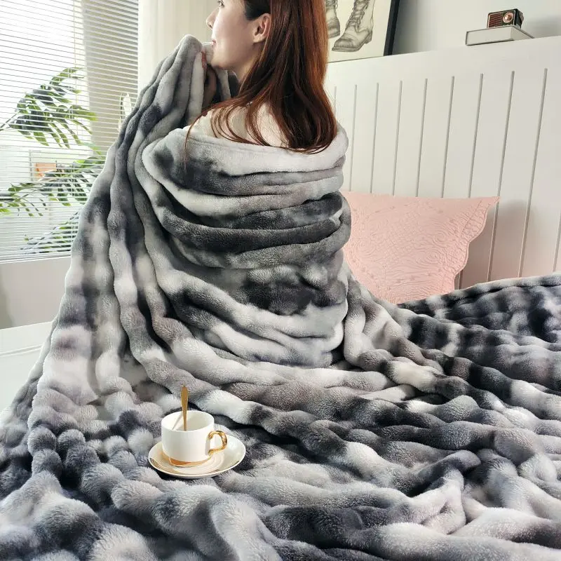 Calda coperta invernale Soffici coperte morbide e getta Letto in pile Peluche Carino Dormire Flanella Tie-Dye Coperta autunnale Mantas De Cama 2