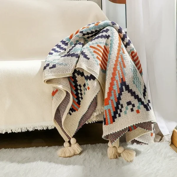 Coperta parasole Navajo, comoda e morbida, lavorata a maglia, bohémien, per ufficio, aria condizionata, coperta per divano per tutte le stagioni 3