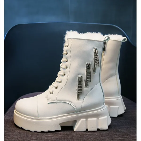 Stivali da neve da donna Beige peluche pelliccia calda stivali causali scarpe Sneakers stivaletti alla caviglia piattaforma suola spessa scarpe invernali stringate2021 2