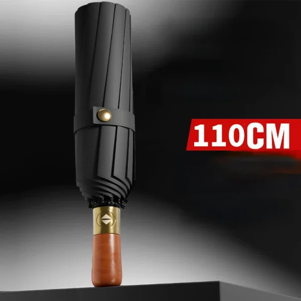 Ombrello completamente automatico da 72 ossa per uomo, grande, pieghevole, nero, di fascia alta, con manico in legno 2