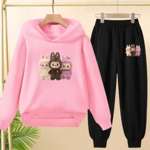 Autunno per bambini Bella ragazza Cute Anime Abbigliamento Felpa con cappuccio Cappotto di moda Felpa 3-12 anni Top + Pantaloni Ragazzi Ragazze Sport Set per il tempo libero 1
