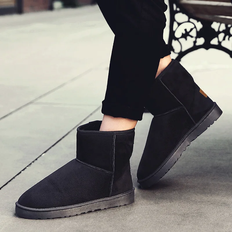 Stivali invernali da uomo in pelle scamosciata marrone Stivali da neve caldi in peluche da esterno Stivaletti in pelliccia da uomo per donna Slip On Scarpe di cotone botas masculino 5