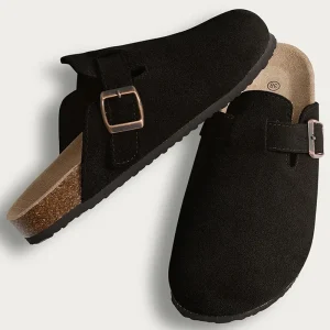 Comwarm Zoccoli con poggiapiedi in sughero per donna Uomo Ciabatte in pelle moda Comfort Scarpe di patate con supporto per l'arco plantare Scivoli piatti per interni ed esterni 1