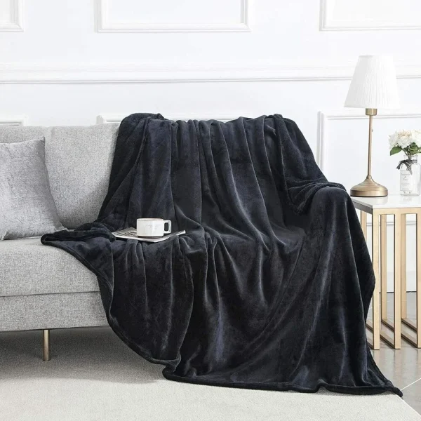 Il pile di visone nero lancia una coperta per divano letto king size super morbida e reversibile 4