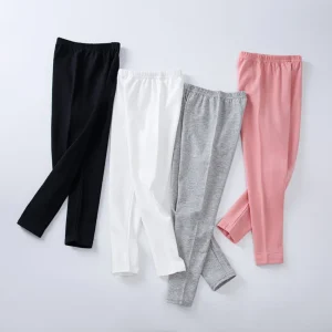 Leggings in maglia di cotone morbido da ragazza tinta unita elasticizzati comodi indumenti da notte primaverili estivi pantaloni leggeri per bambini pantaloni per bambini 1