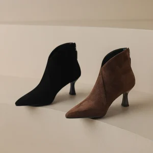 Stivaletti da donna vintage a punta Moda cerniere posteriori eleganti Stivaletti corti Autunno Inverno Scarpe con tacco alto concise da donna 1