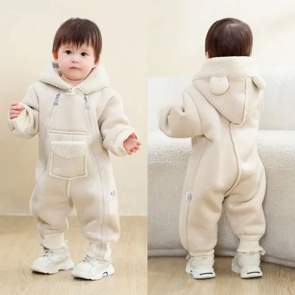 Tutina in pelliccia sintetica per bambini 2025 Nuovo pagliaccetto per bambini autunno inverno più velluto caldo tuta per ragazza ragazzo tuta con cappuccio cappotto per bambini 0-24 mesi 4