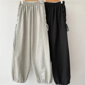 Y2K Pantaloni sportivi con occhielli laterali Pantaloni con coulisse con lacci Streetwear Donna Abiti pop coreani Tendenza Pantaloni larghi classici Harajuku 1