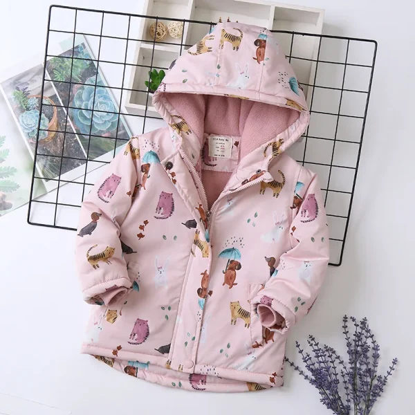 Autunno Inverno Ragazza Giacca Cappotto Cartone Animato Stampato Impermeabile Più Velluto Caldo Capispalla per Ragazza 4-14 Anni Bambini Adolescente Parka 4