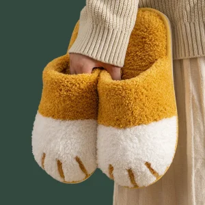 Pantofole calde con zampa di gatto Evshine per donna Pantofole invernali in peluche Pantofole in pelliccia alla moda carine Coppia scarpe fuzzy per camera da letto interna 1