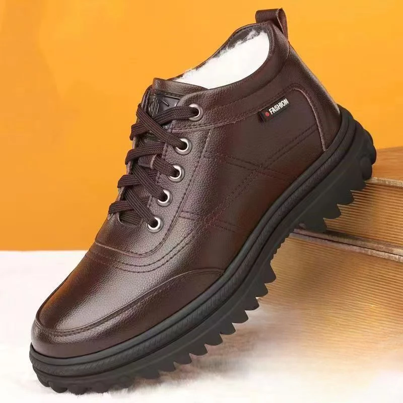 Nuovi stivali invernali da uomo Scarpe di cotone versatili ispessite Stivali da neve imbottiti casual Scarpe in pelle da uomo Scarpe antiscivolo per esterni Botas 3