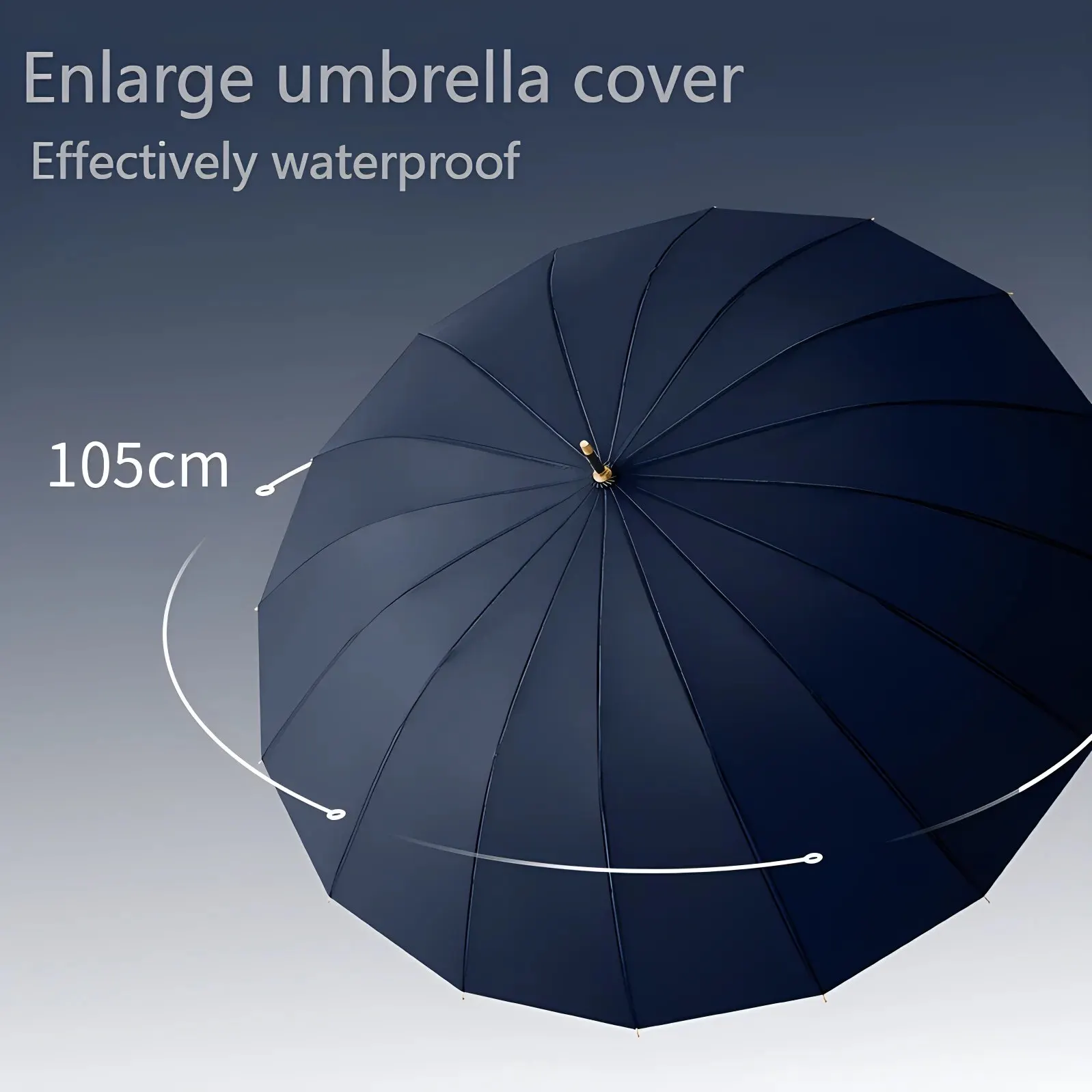 Ombrello giapponese con manico lungo per uso sia soleggiato che piovoso, colla nera di grandi dimensioni resistente alla tempesta 16 ossa automatico Waterpr 4