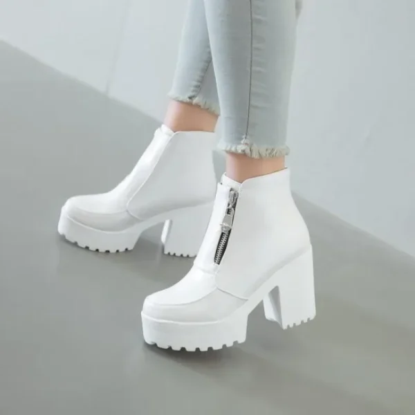 Stivaletti con plateau bianco nero per donna stivali con tacco alto donna Zip autunno inverno stivaletti stivali donna scarpe scarpe da donna 1