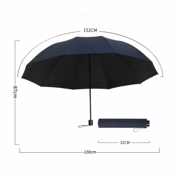 Ombrello pieghevole oversize da 130 cm Ombrello da sole e da pioggia grande antivento e impermeabile per viaggi e uso familiare 5