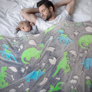 Coperta da tiro con dinosauro unicorno luminoso per ragazze e ragazzi, coperta in flanella di peluche, albero di Natale che si illumina al buio, super morbida 1