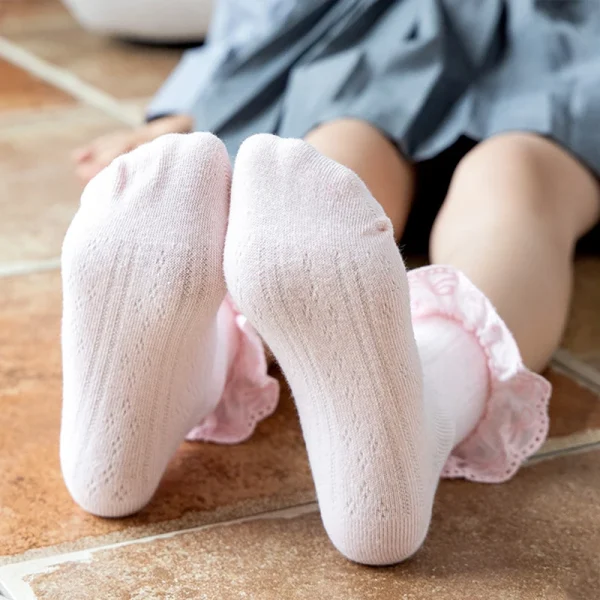 Primavera Autunno Cotone con volant Danza Bambino Calze corte alla caviglia Bambini Ragazze Carino Princsee bianco con volant Calzino in pizzo per bambino 6