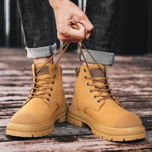 Scarpe da lavoro retrò da uomo autunno inverno fondo spesso alto antiscivolo stivali Casual caldi stivali con lacci in pelle con testa grande 2024 1