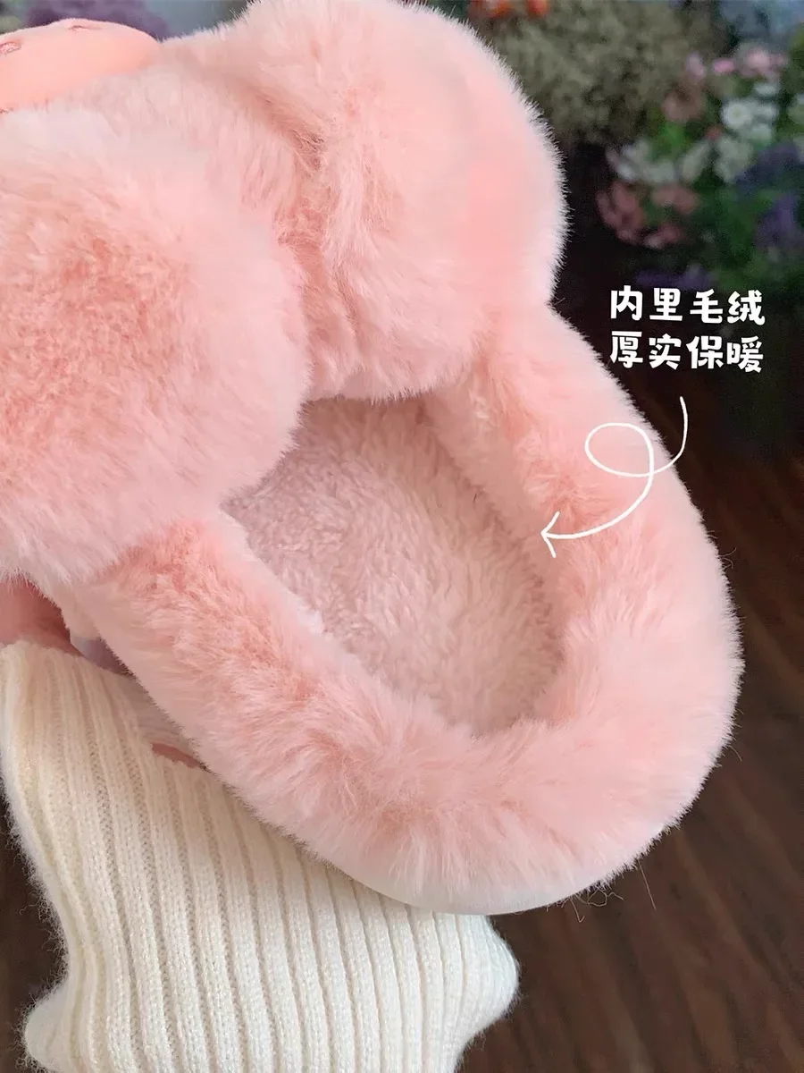Pantofole in cotone di maiale rosa da donna inverno caldo antiscivolo simpatico cartone animato morbido peluche pantofola soffice per interni per ragazze scarpe da pavimento per la casa 4