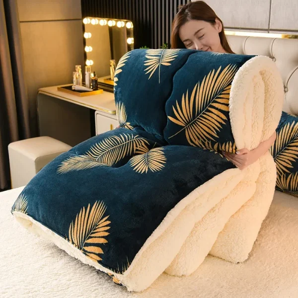 Nuova coperta calda invernale super spessa per letto Coperte ponderate in cashmere di agnello artificiale Trapunta morbida e confortevole 5