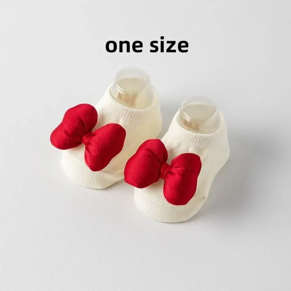 Nuovi calzini per neonati in cotone 0-3 anni Fiocco rosso Neonate Ragazzi Pantofole calde Calzino per bambini di Capodanno Autunno Inverno 4
