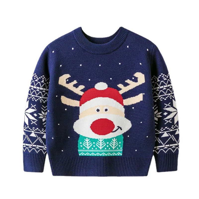 Maglioni di renne natalizie per bambini Ragazzi Ragazze Maglia con stampa natalizia Pullover Vestiti di cotone Autunno Inverno Caldo girocollo Maglieria Top 5