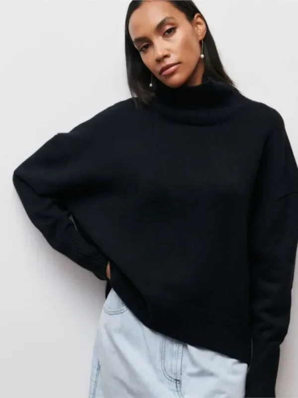 Maglione dolcevita da donna autunno inverno solido elegante spesso caldo pullover lavorato a maglia a maniche lunghe maglioni basic casual da donna top 3