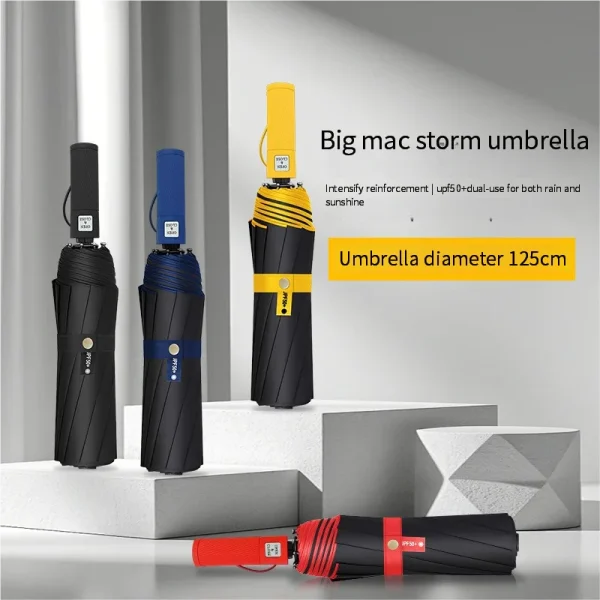 Superficie per ombrellone super grande a doppio strato tripla piega da 125 cm più produttore di ombrelli pieghevoli da uomo con protezione solare in vinile 2