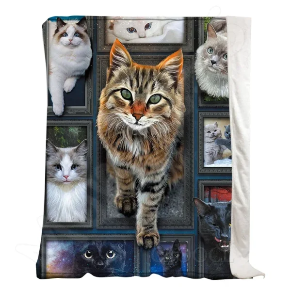 Coperta di flanella di gatto grigio britannico stampata in 3D per bambini adulti per copriletto divano morbido e leggero letto da ufficio da viaggio 3