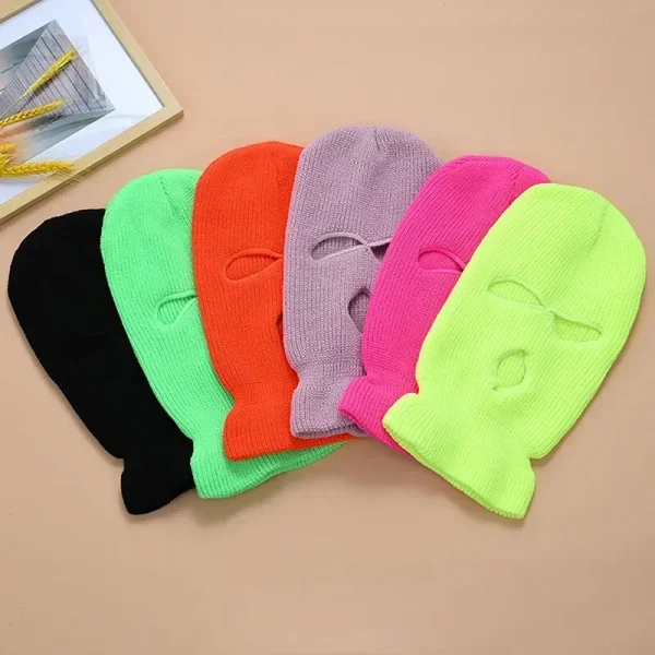 Cappelli in maglia integrale antivento per moto invernale Maschera da sci da uomo Passamontagna in lana calda ricamato Cappelli invernali Maschera da sci a 3 fori lavorata a maglia 2