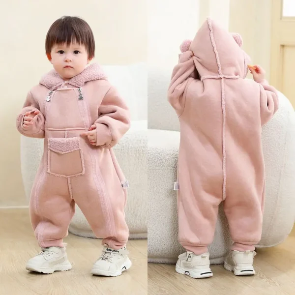 Tutina in pelliccia sintetica per bambini 2025 Nuovo pagliaccetto per bambini autunno inverno più velluto caldo tuta per ragazza ragazzo tuta con cappuccio cappotto per bambini 0-24 mesi 5