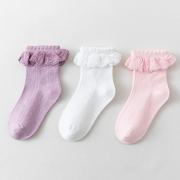 Primavera Autunno Cotone con volant Danza Bambino Calze corte alla caviglia Bambini Ragazze Carino Princsee bianco con volant Calzino in pizzo per bambino 1