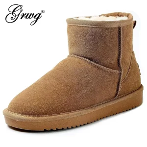 Stivali invernali da donna Stivali da neve classici Stivaletti slip on in pelle scamosciata di mucca impermeabili Stivaletti comodi e caldi foderati in pelliccia sintetica 1