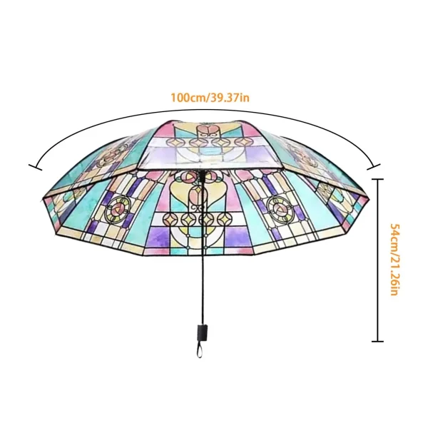Ombrello automatico in vetro colorato con apertura automatica, protezione UV, protezione solare per adulti, campeggio, vacanze all'aperto, viaggi 6